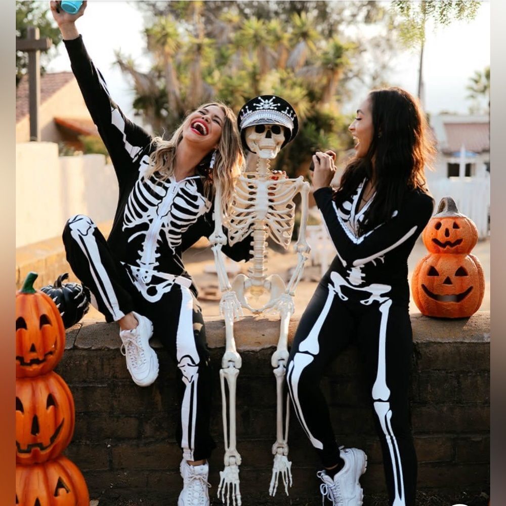 NWT Tipsy Elves Unisex Skelton Full Zip One Piece Jumpsuit Halloween- Size XS - Picture 7 of 13